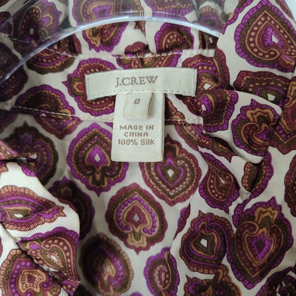 J.Crew‎ 100% Silk Sleeveless Ruffle Blouse Size 0 Geometric Paisley Print - Picture 7 of 11